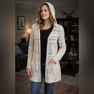 Lucky Brand Women’s Open Front Knit Hoodie Cardigan Boho Cottagecore Size XS
